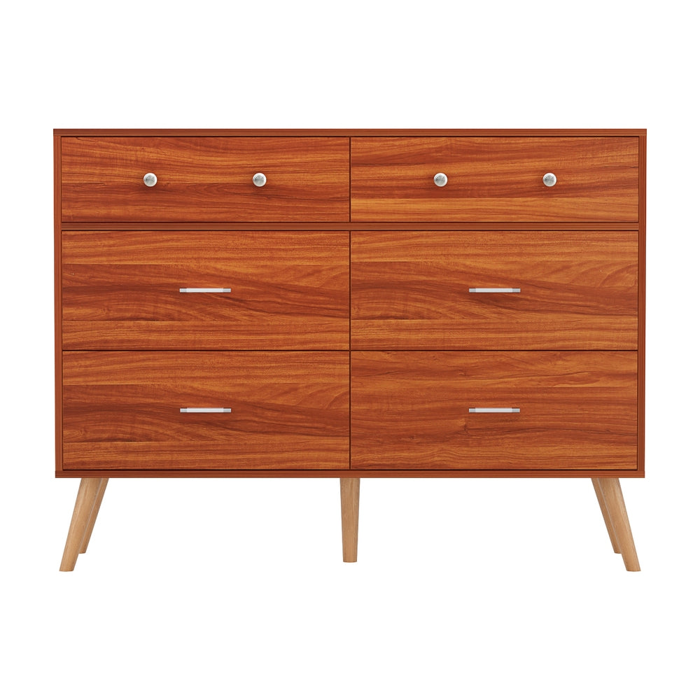 Walnut 6-Drawer Chest of Drawers Cabinet