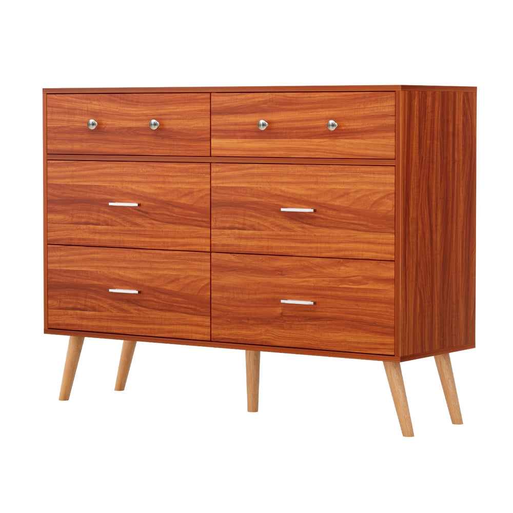 Walnut 6-Drawer Chest of Drawers Cabinet
