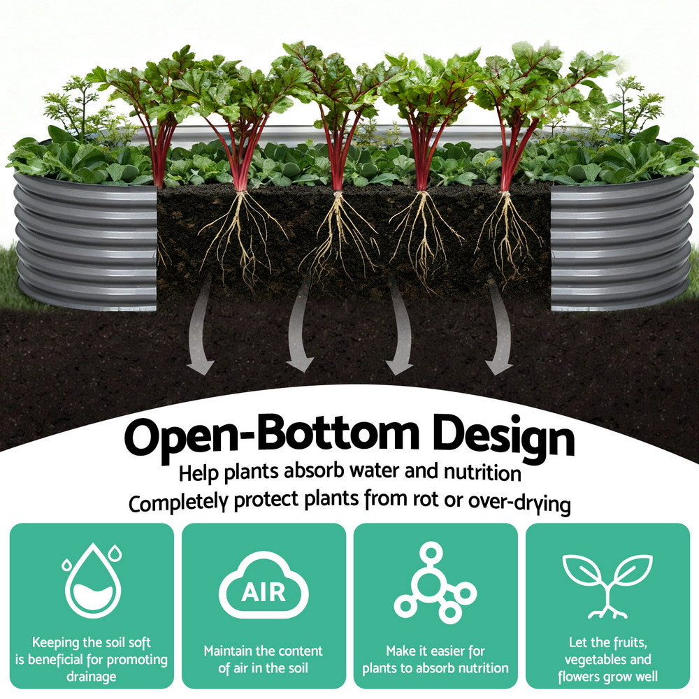 Green Fingers Garden Bed 320X80X42cm Oval Planter Box Raised Container Galvanised