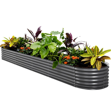 Green Fingers Garden Bed 320X80X42cm Oval Planter Box Raised Container Galvanised