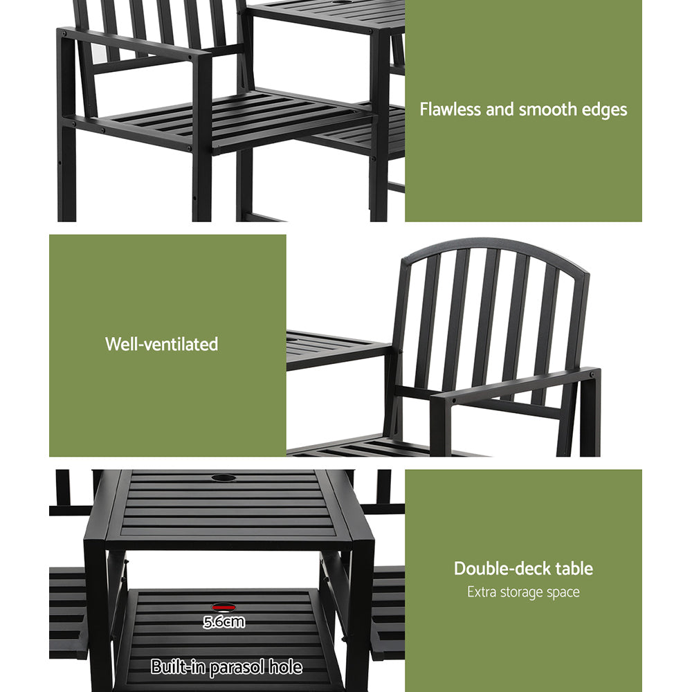 Gardeon Black Steel Outdoor Loveseat Bench