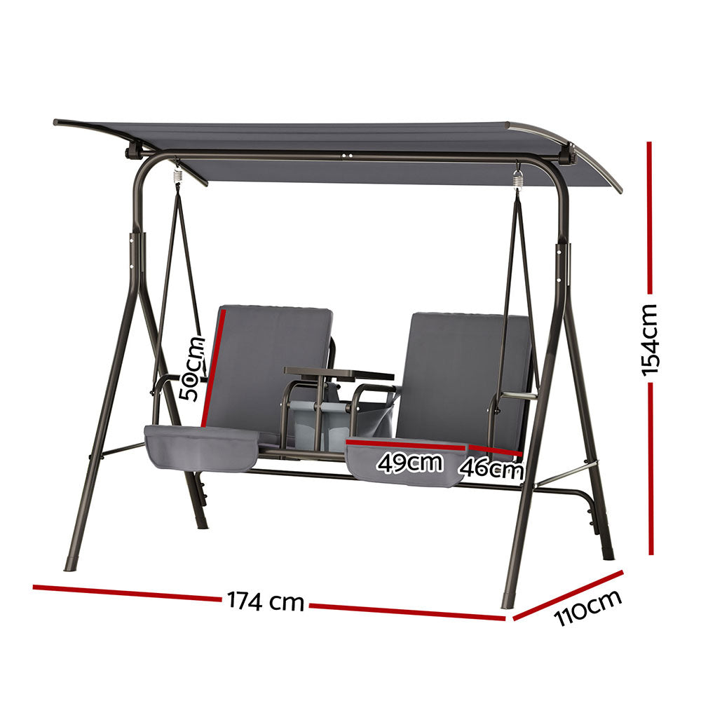 Gardeon Elegant Grey 2-Seater Outdoor Swing Chair