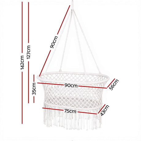 Gardeon Hammock Chair Cotton Swing Chair Outdoor Indoor Cream