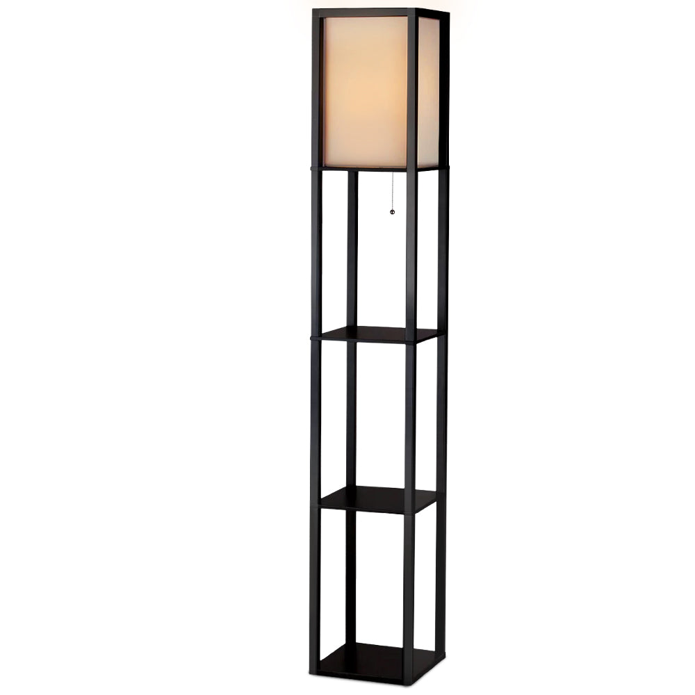 Vintage Black Floor Lamp with 3-Tier Shelves