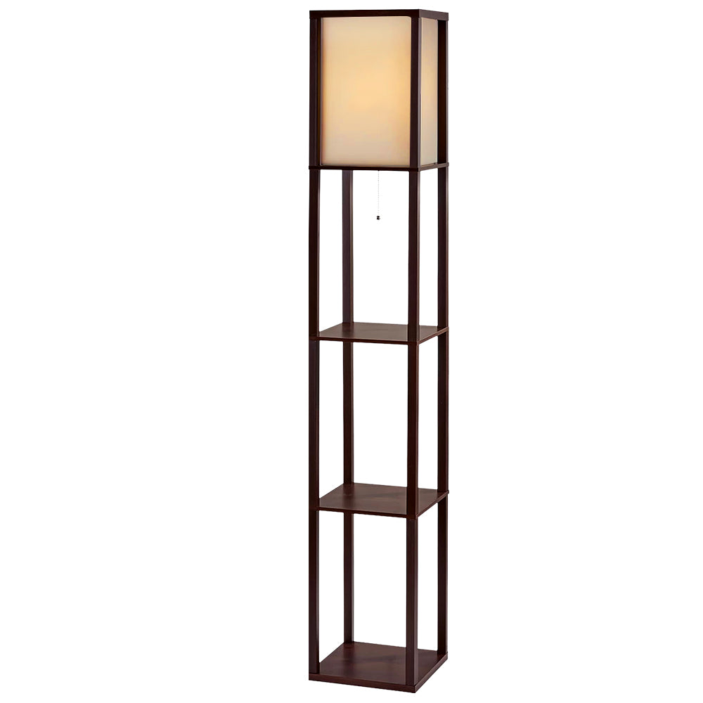 Vintage Brown Floor Lamp with Shelves