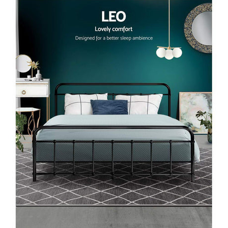 Artiss LEO Queen Metal Bed Frame - Black