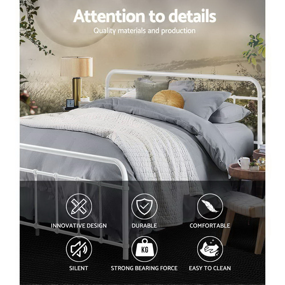 Artiss Leo Queen Metal Bed Frame - White