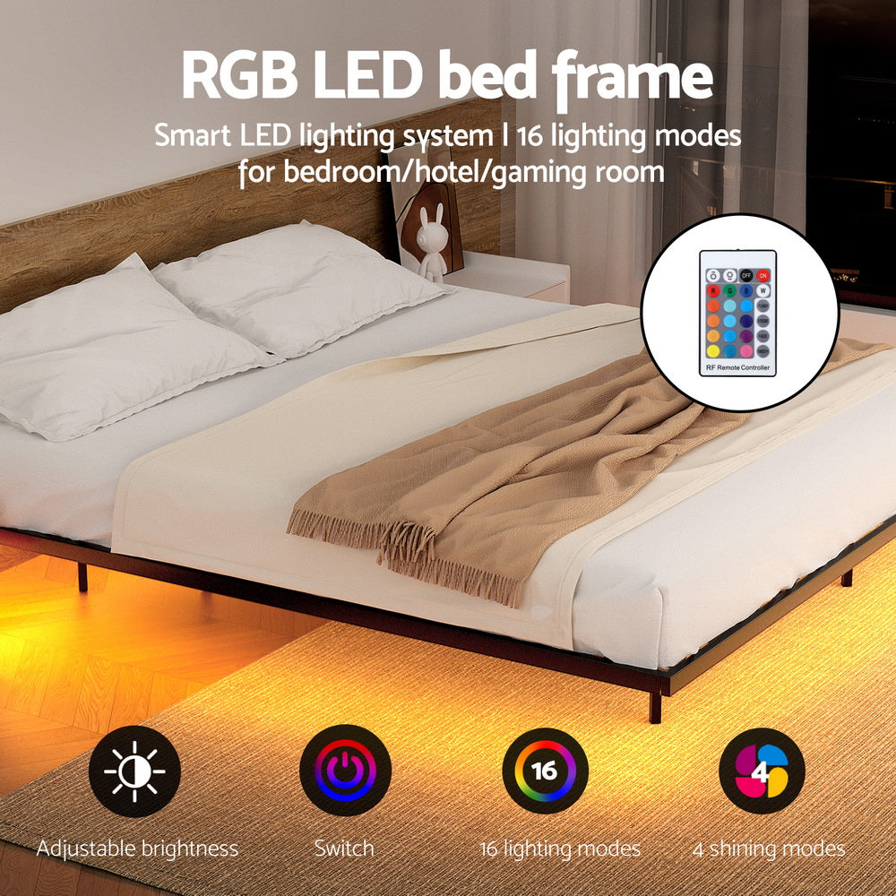 Artiss King Bed Frame,Floating Metal Bed Frame with Smart LED Lights - Sturdy Metal Platform Bed Base, Silent Design, Tool-Free Assembly, 300KG Capacity for Home/Hotel/Master Bedroom