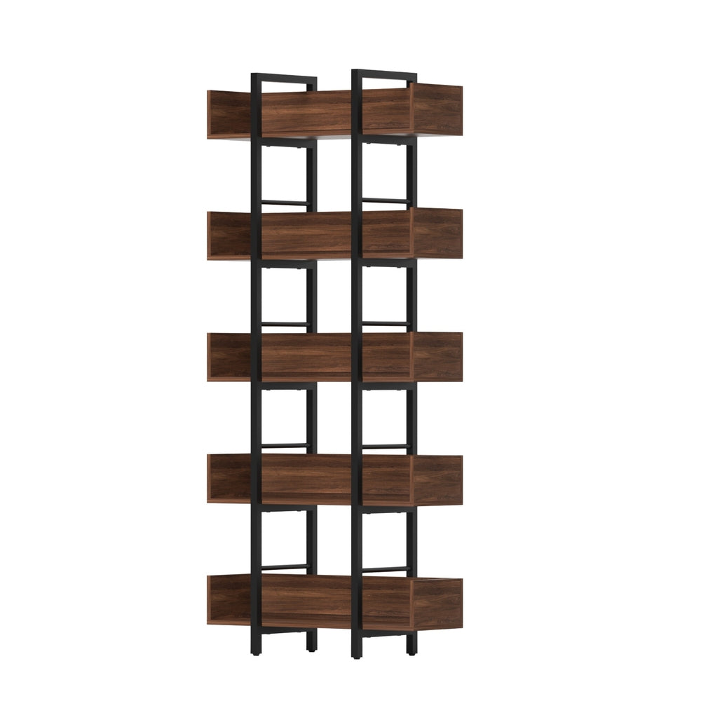 Artiss 5-Tier Walnut Bookshelf with Metal Frame