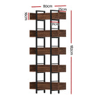 Artiss 5-Tier Walnut Bookshelf with Metal Frame