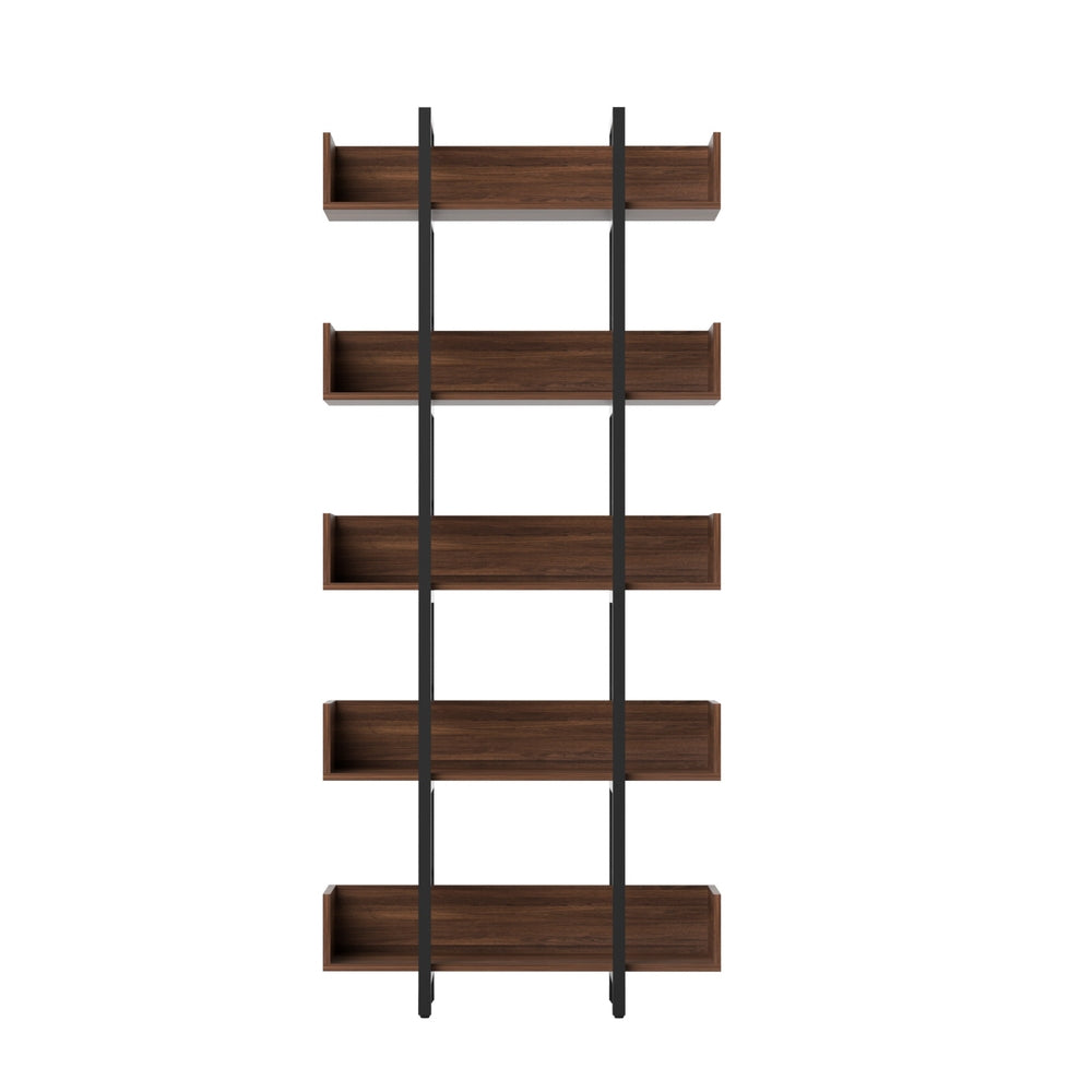 Artiss 5-Tier Walnut Bookshelf with Metal Frame