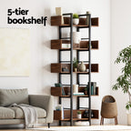 Artiss 5-Tier Walnut Bookshelf with Metal Frame