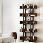 Artiss 5-Tier Walnut Bookshelf with Metal Frame