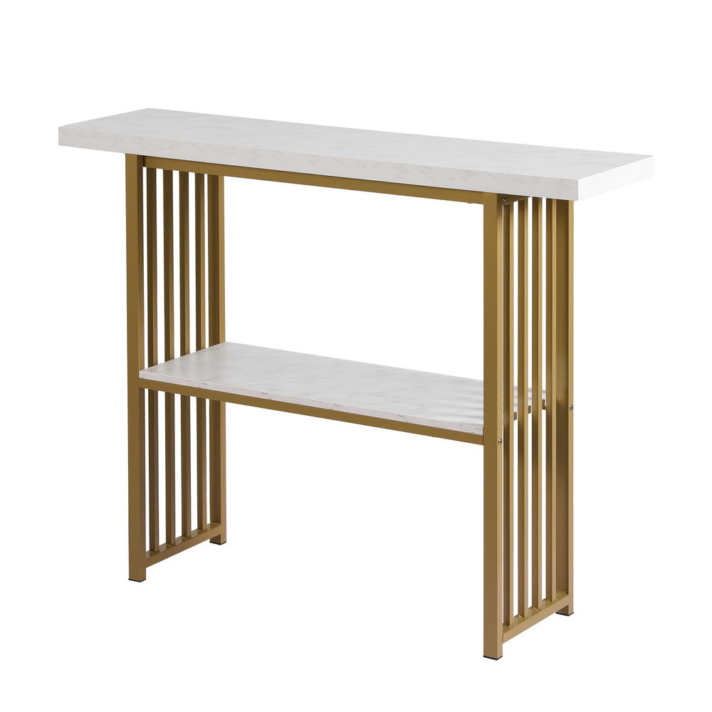 Artiss White & Gold Marble Effect Console Table