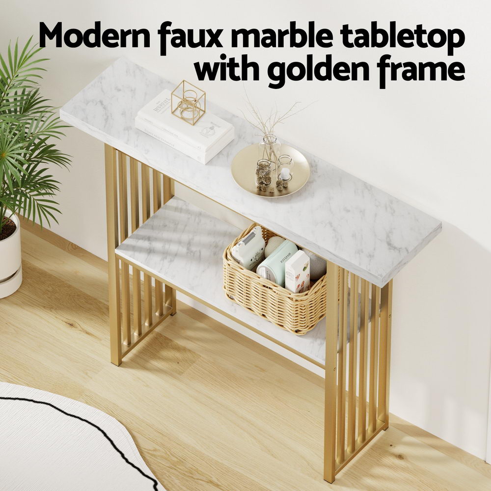 Artiss White & Gold Marble Effect Console Table