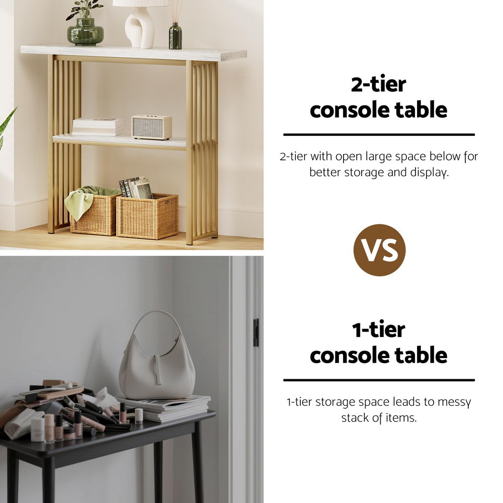 Artiss White & Gold Marble Effect Console Table