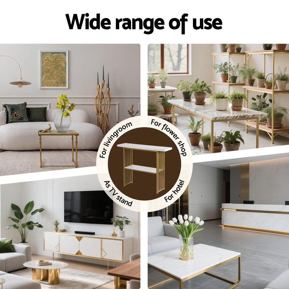 Artiss White & Gold Marble Effect Console Table