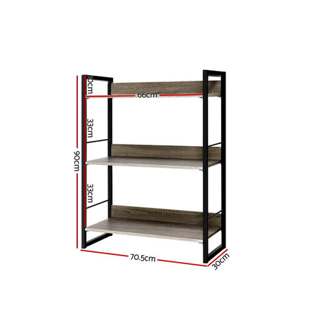 Artiss Modern 3-Tier Bookshelf in Black and Oak