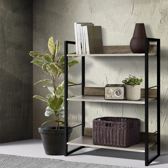 Artiss Modern 3-Tier Bookshelf in Black and Oak