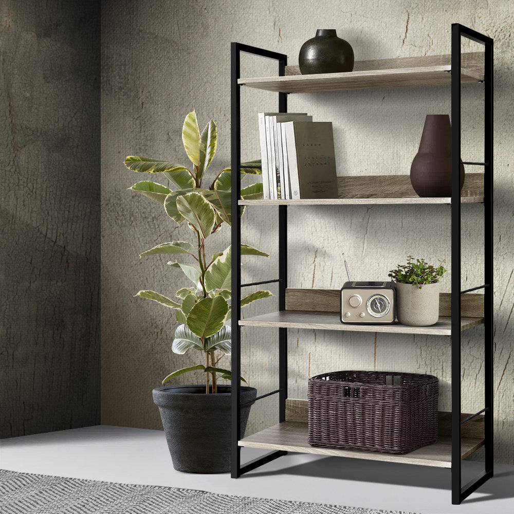 Artiss 4-Tier Bookshelf in NOE Black and Oak