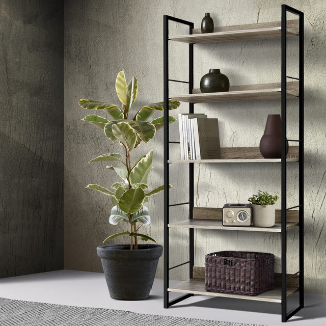 Artiss 5-Tier Bookshelf in Black and Oak