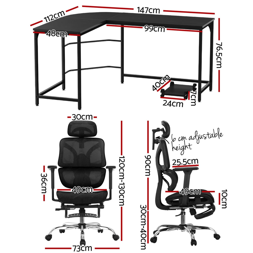 Artiss L-Shape Computer Desk & Ergonomic Chair