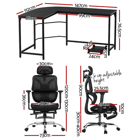 Artiss L-Shape Computer Desk & Ergonomic Chair