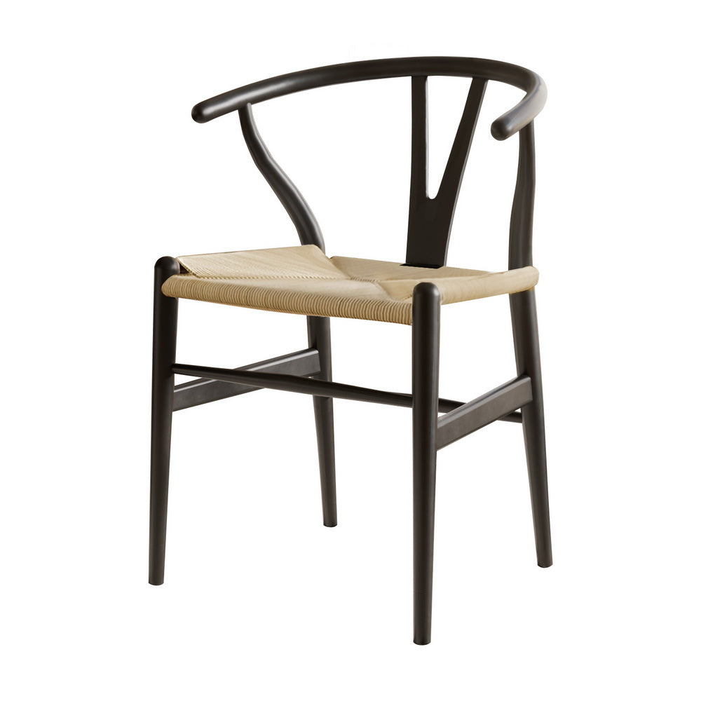 Black Wooden Rattan Wishbone Dining Chair