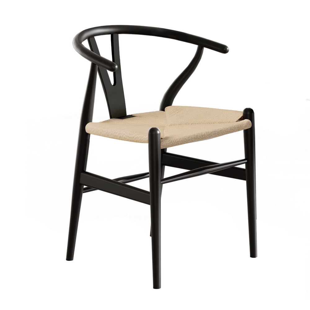 Black Wooden Rattan Wishbone Dining Chair