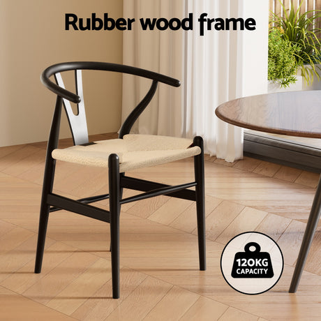 Black Wooden Rattan Wishbone Dining Chair