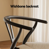 Black Wooden Rattan Wishbone Dining Chair