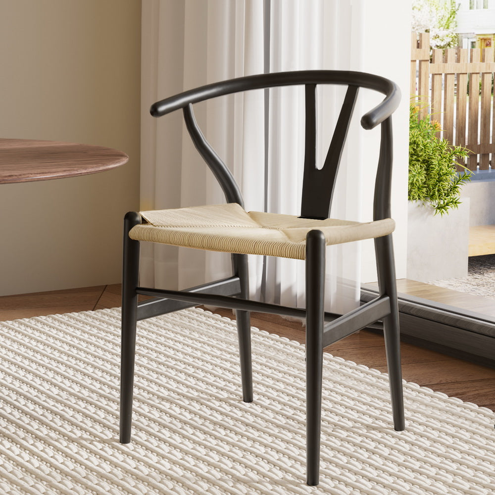 Black Wooden Rattan Wishbone Dining Chair