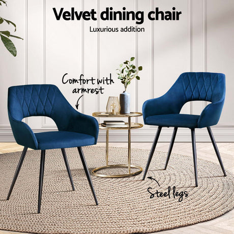 Velvet Hollow Armchair Dining Chairs Set of 4