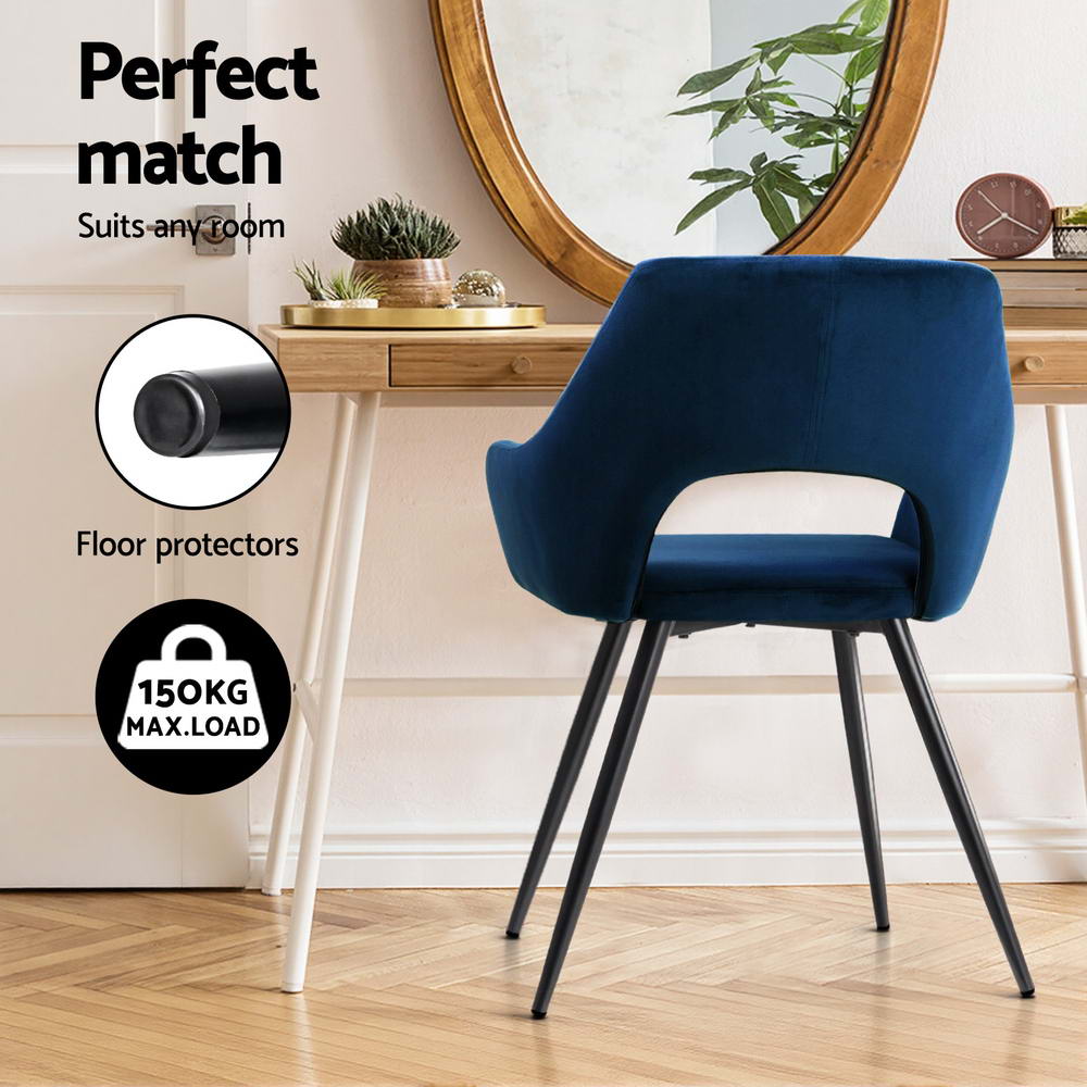 Velvet Hollow Armchair Dining Chairs Set of 4