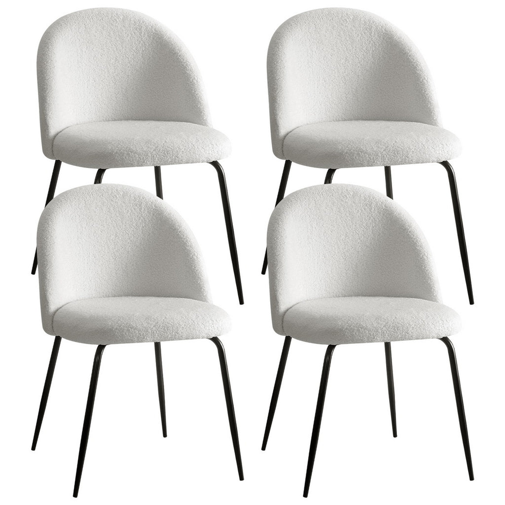 Luxury Sherpa Boucle White Dining Chairs Set
