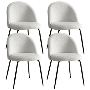 Luxury Sherpa Boucle White Dining Chairs Set
