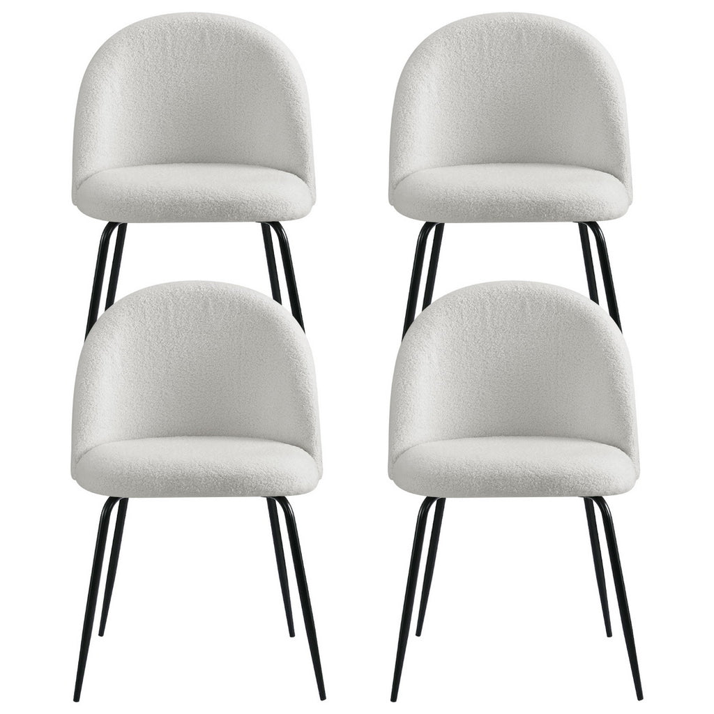 Luxury Sherpa Boucle White Dining Chairs Set