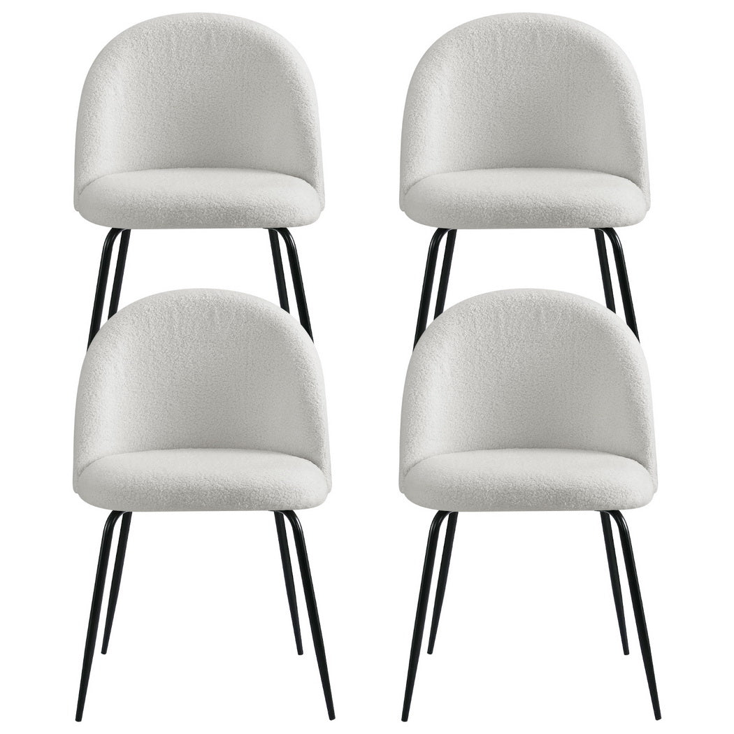 Luxury Sherpa Boucle White Dining Chairs Set