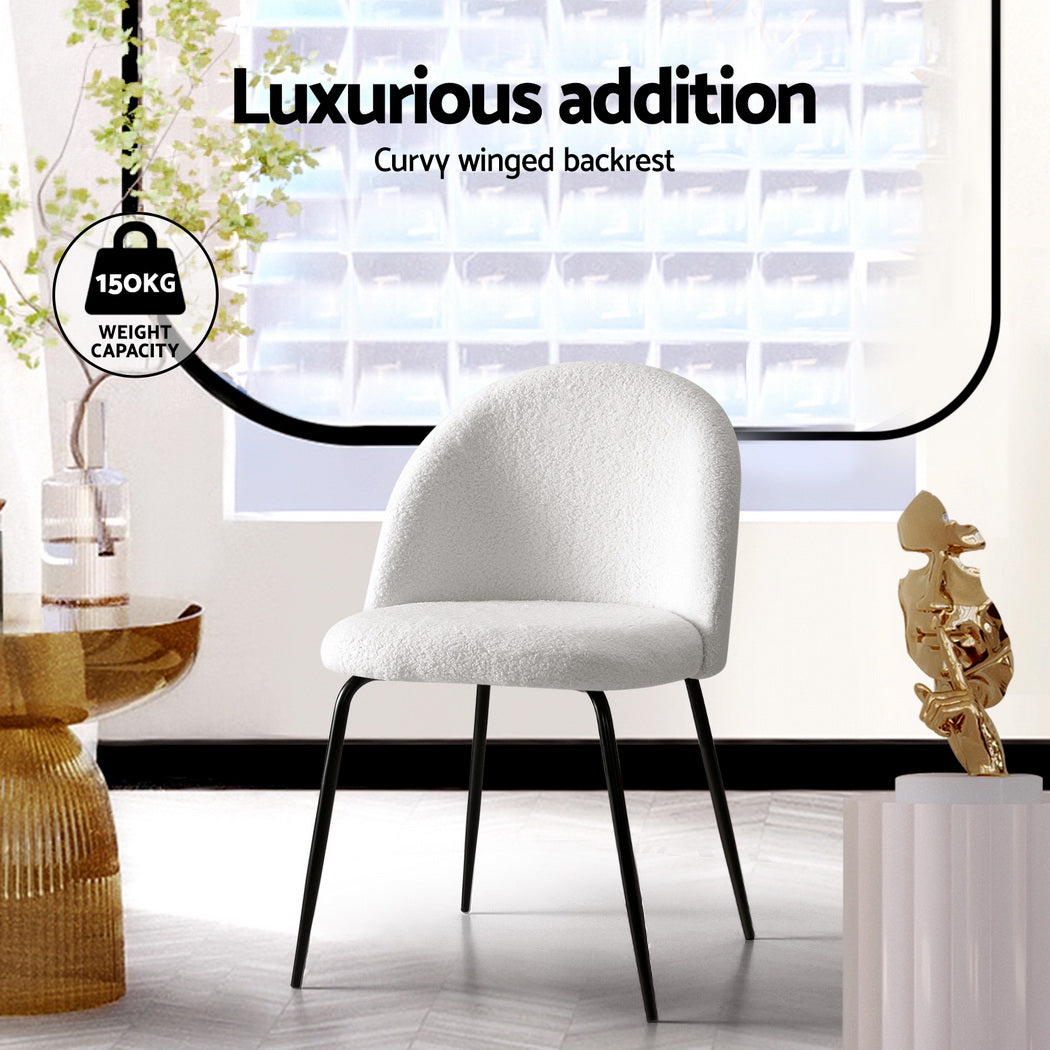 Luxury Sherpa Boucle White Dining Chairs Set