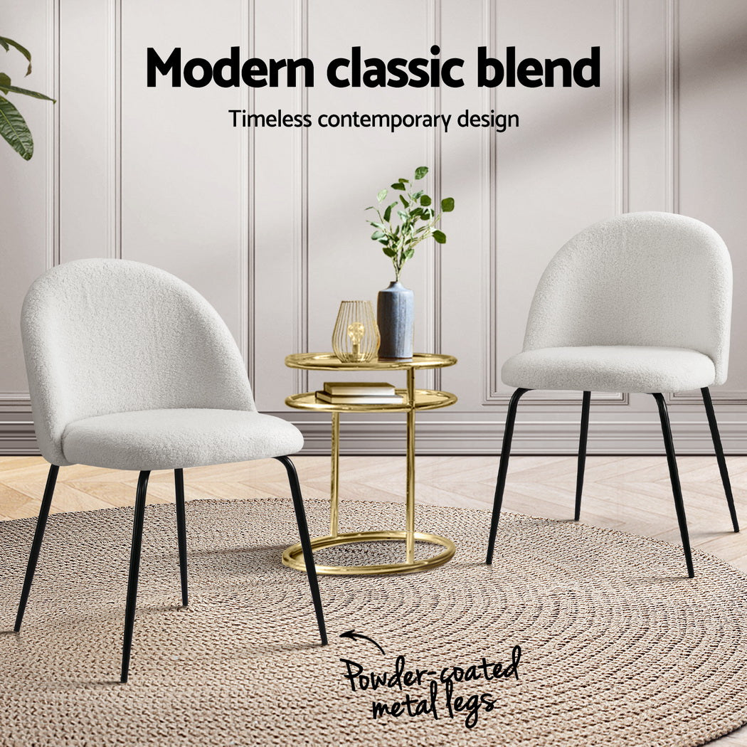 Luxury Sherpa Boucle White Dining Chairs Set