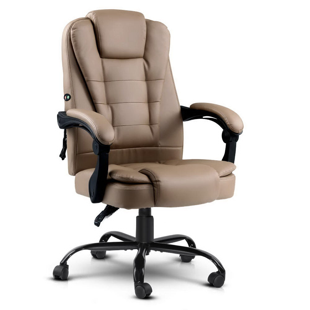 Artiss Executive Massage Office Chair - Brown PU Leather