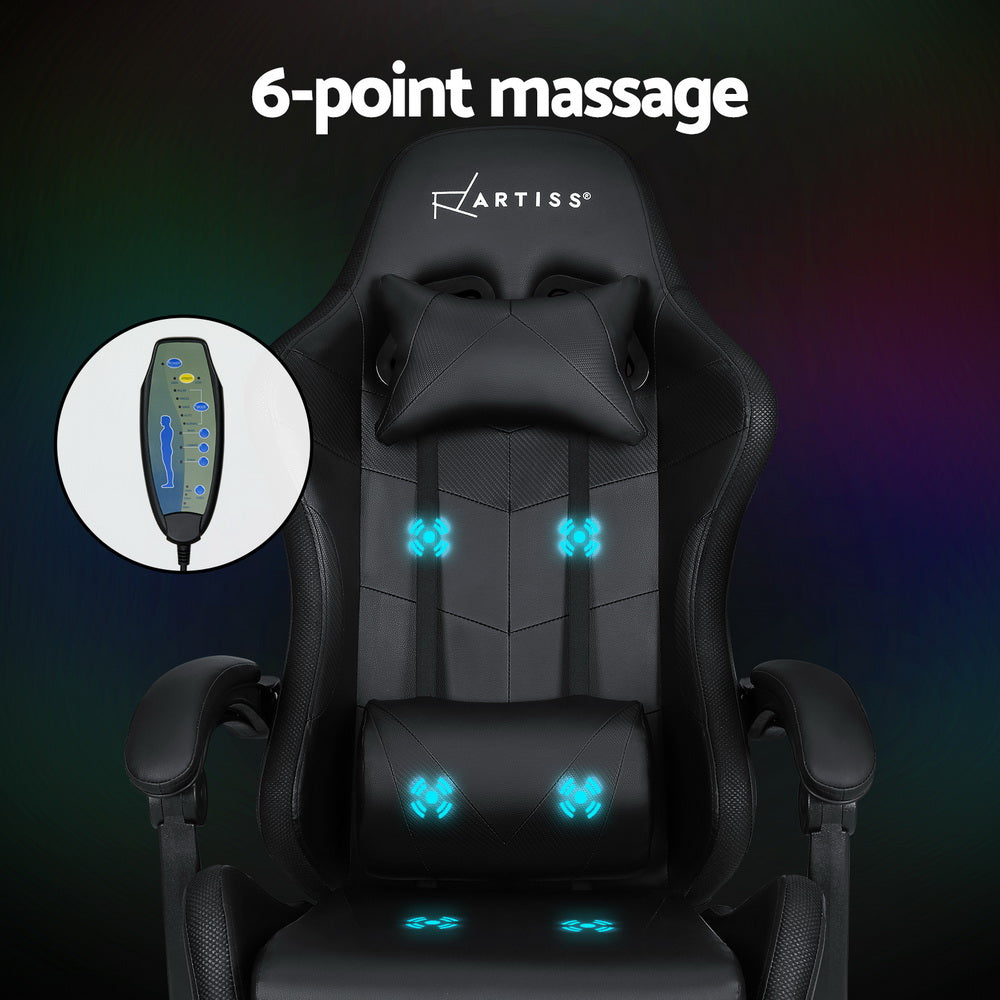 Artiss 6 Point Massage Gaming Chair with LED Footrest
