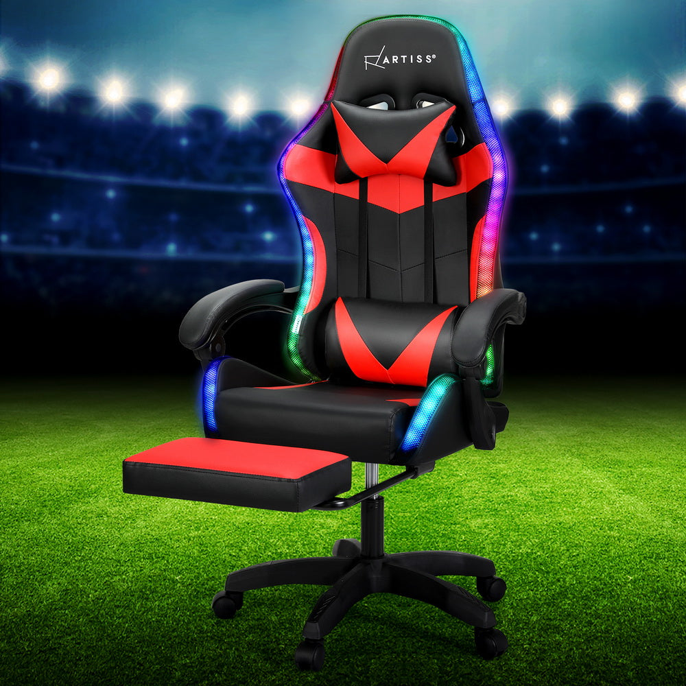 Artiss 6 Point Massage Gaming Chair with LED Footrest
