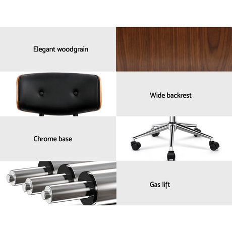 Artiss Elegant Wooden Office Chair Black/Brown