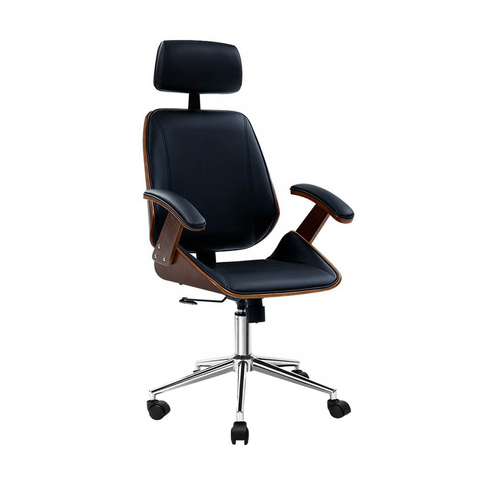Artiss Black Leather Wooden Office Chair