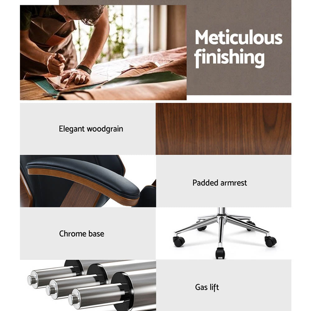 Artiss Black Leather Wooden Office Chair