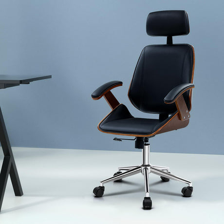 Artiss Black Leather Wooden Office Chair