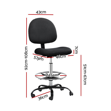 Artiss Drafting Stool - Black Fabric Office Chair