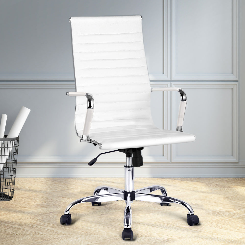Artiss High Back White PU Leather Office Chair