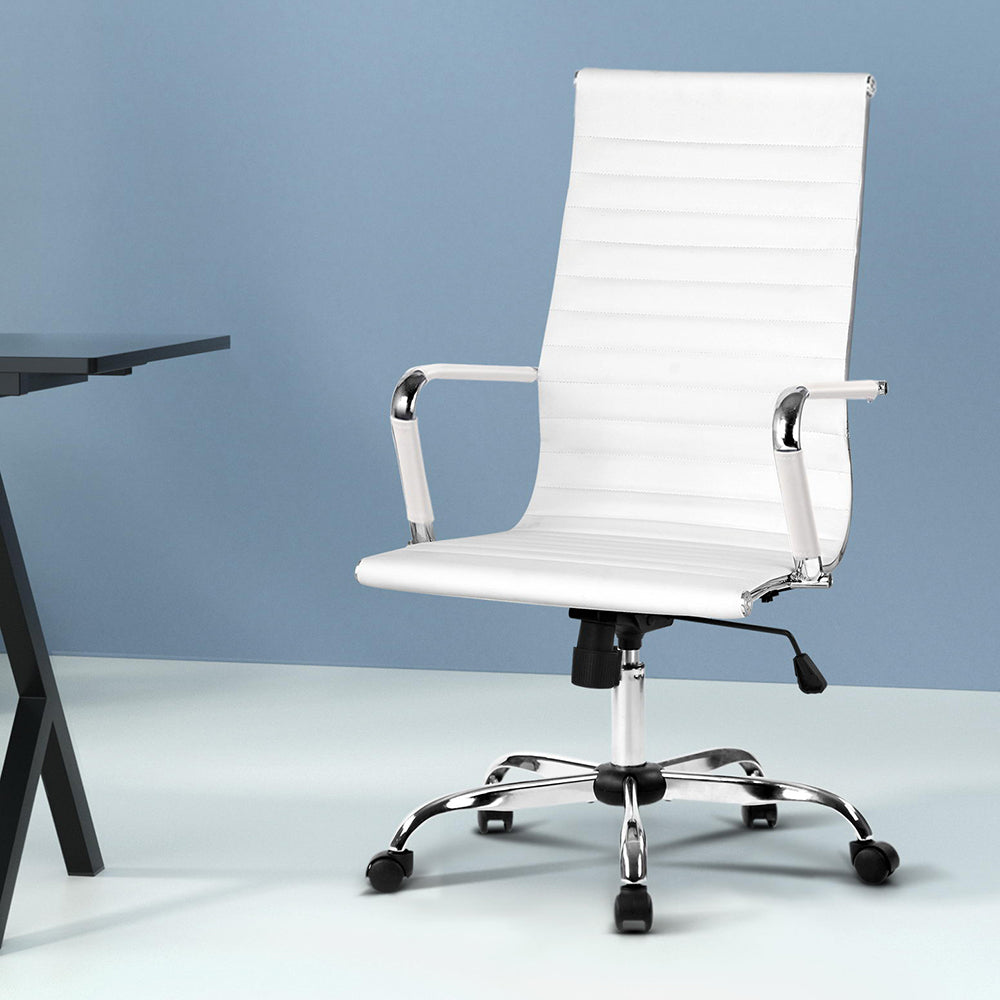 Artiss High Back White PU Leather Office Chair
